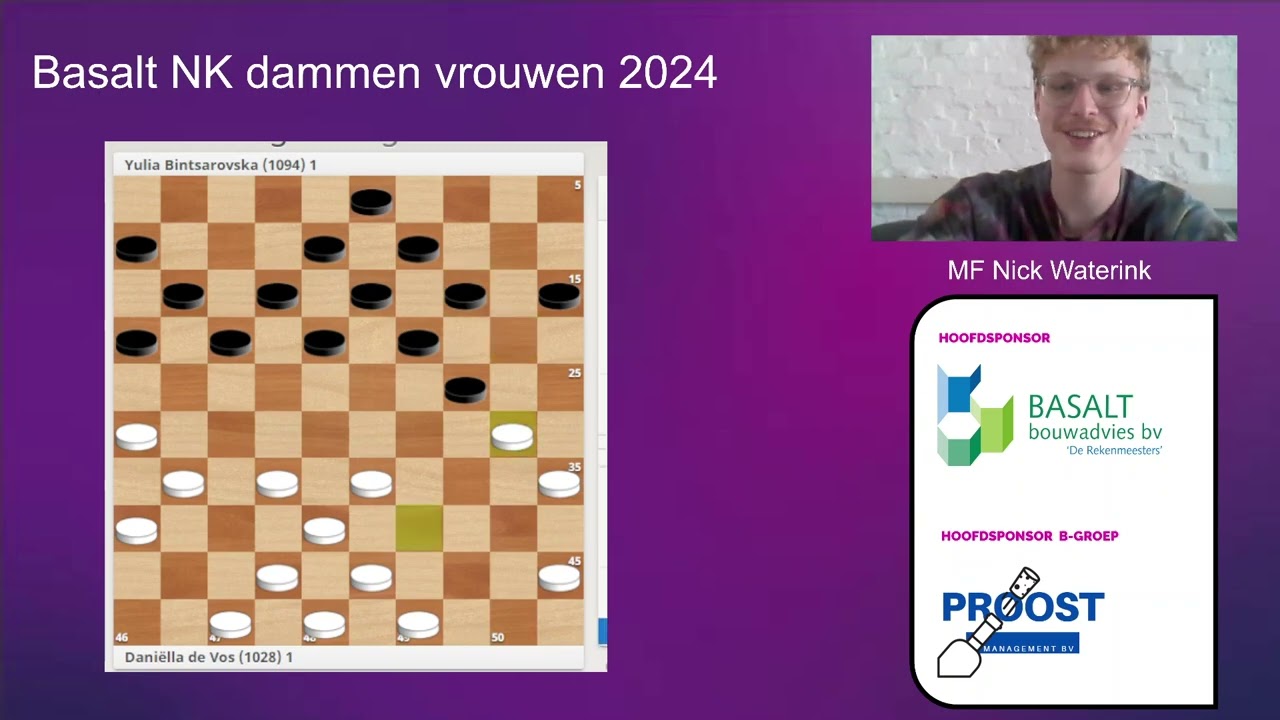 Uitzending Dag 4 NK Dammen Vrouwen 2024 - Nick Waterink (ronde 5)