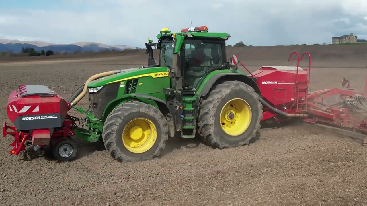 3 deeres covering the acres getting spring barley in!! part 1