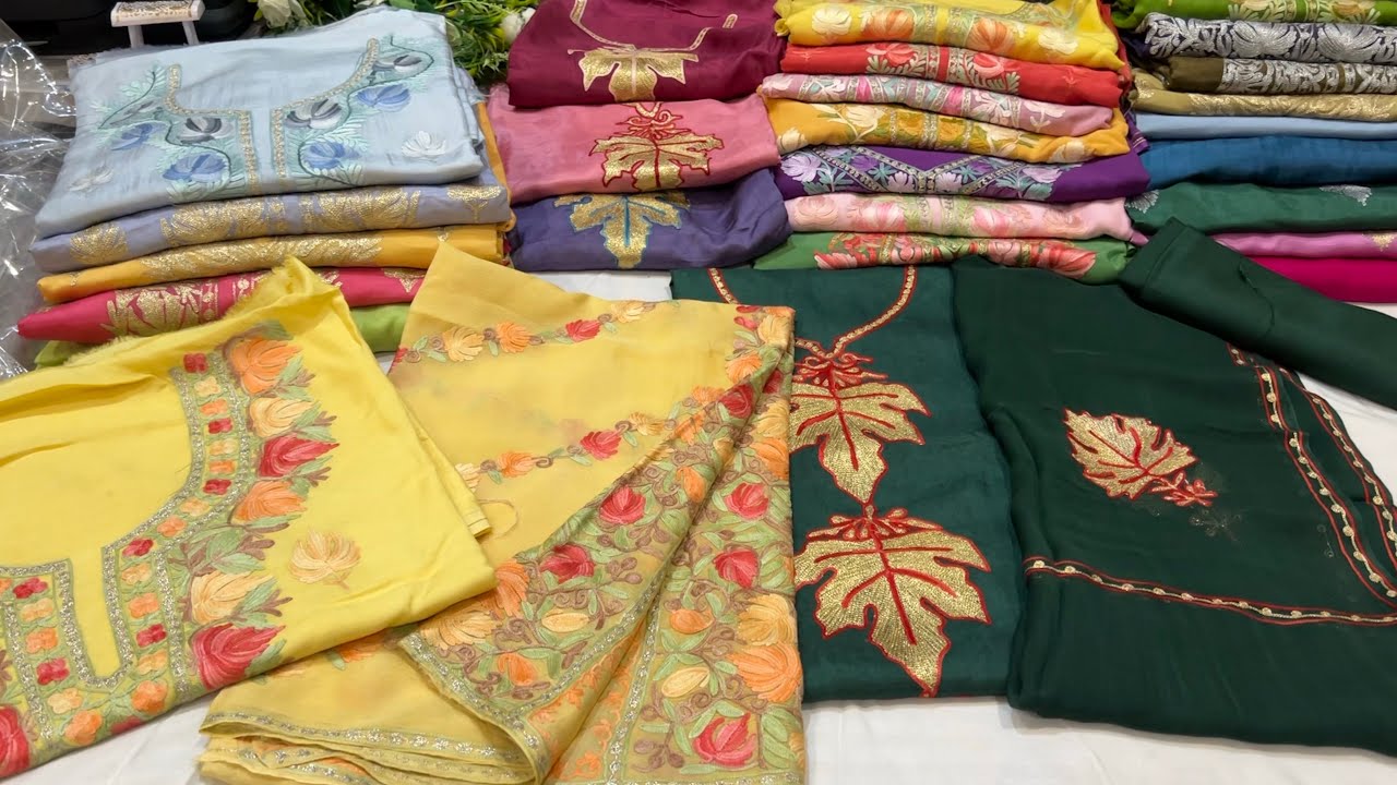 Kashmiri embroidered suits. WhatsApp: +91-7051012285 #upadasilk #muslinsilk #shopping #aariwork