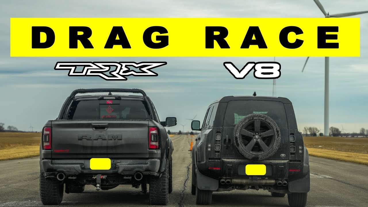 2022 Land Rover Defender V8 Supercharged vs Ram 1500 TRX go head to head on a drag and roll race.