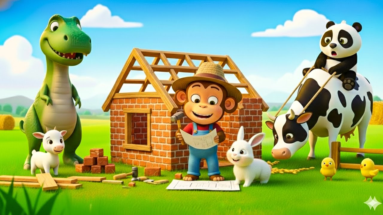 A beautiful day for the monkey on the farm, gathering beautiful fresh fruits.