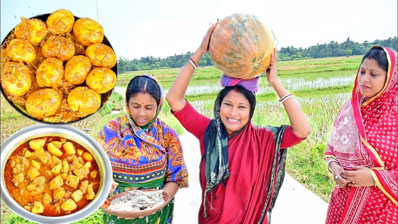 15kg মিষ্টি কুমড়ো কেটে চিংড়ি মাছ দিয়ে কুমড়োর ছক্কা রান্না করলাম সাথে দই ডিমকারি || Egg curry