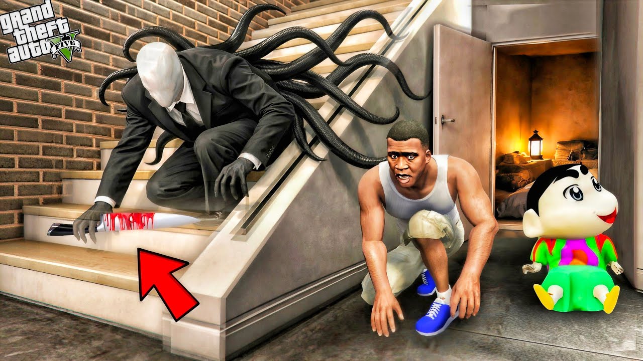 Franklin And Shinchan Saving Their life From Slenderman || Gta 5