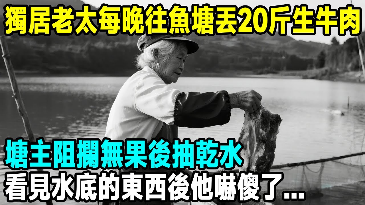 獨居老太每晚往魚塘丟20斤生牛肉，塘主阻攔無果後抽乾水，看見水底的東西後他嚇傻了...【晚間故事】#原創 #故事分享 #懸疑故事