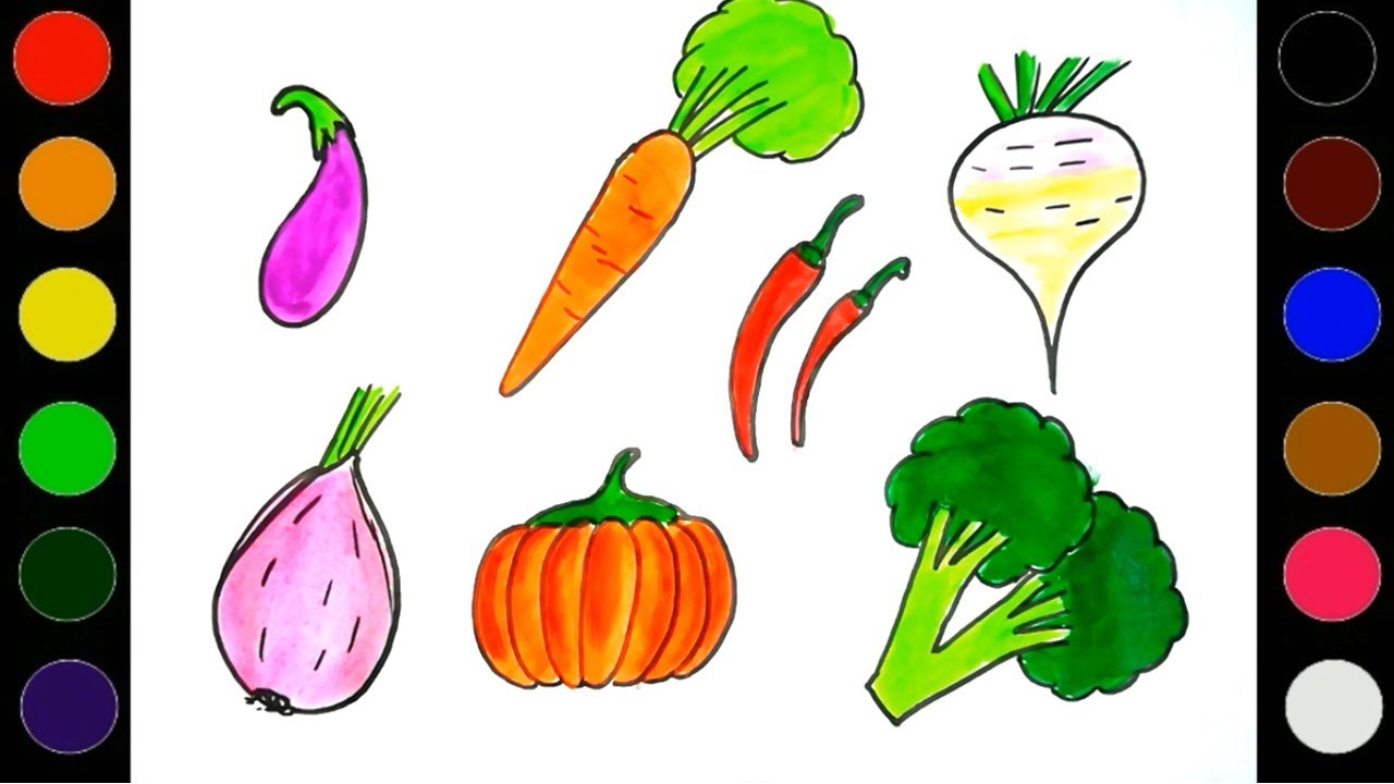 Vegetables Coloring Pages for Kids| How to Draw and Paint Vegetables For Kids