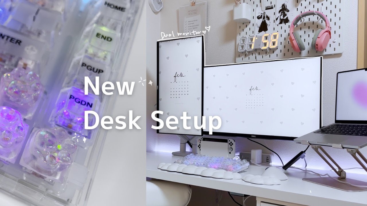 Desk Makeover | 憧れのデュアルモニター🫶透明キーボード開封📦 | YUNZII X75 PRO