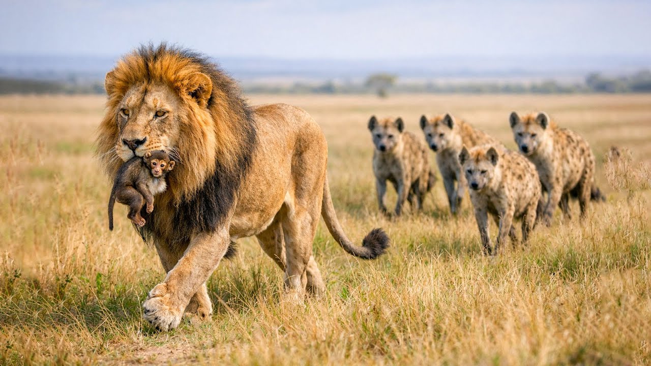 King of the Jungle Saves Baby Monkey | Emotional Wildlife Story 🦁🐒 #WildlifeLove #BabyMonkey
