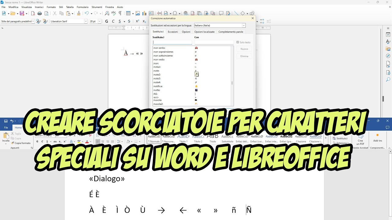 Creare scorciatoie per digitare caratteri speciali non presenti in tastiera su Word e LibreOffice