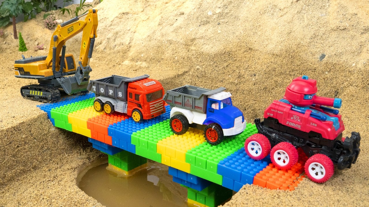 DIY Machinery Builds a Mini Bridge & Road Using Trucks and Bricks | Construction Project