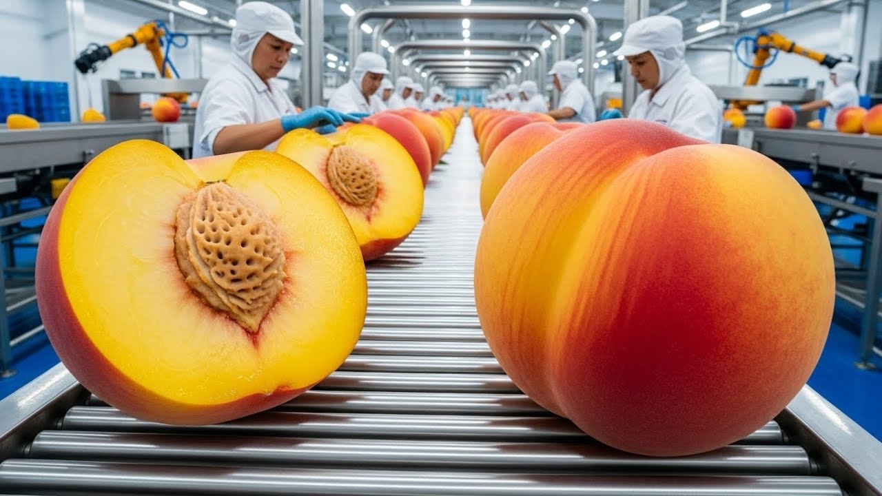 How Peach Juice is Made in a Factory? Amazing Satisfying Peach Production Line