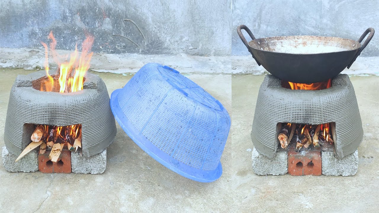 Amazing creative Design beautiful firewood Stove from plastic basket at home