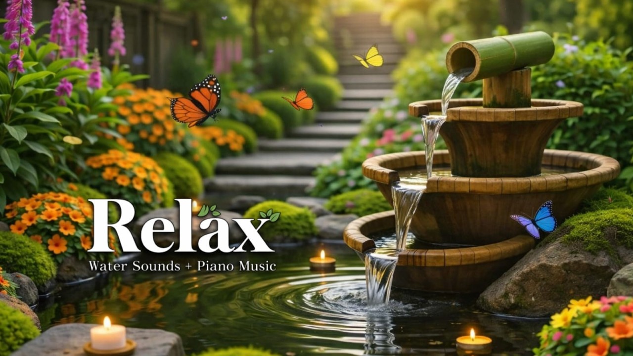 Relaxing Music Relieves Stress, Anxiety, and Depression 🌿 Bamboo Water Sounds + Healing Piano Music
