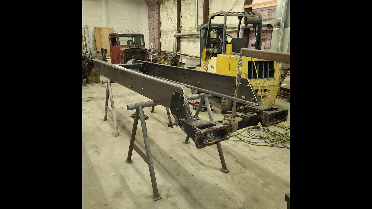 359 EXHD Peterbilt restoration PT7 Finishing up drilling and cutting of new frame rails.
