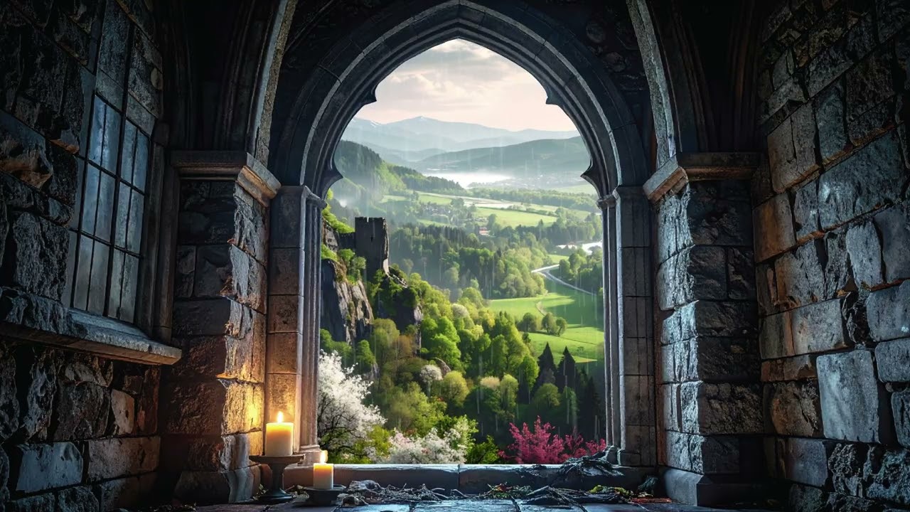Gothic Spring Valley Seen from a Vampire Castle | Dark Fantasy Ambience for Focus & Relax