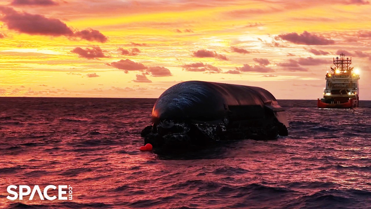 SpaceX Starship towed by recovery team in stunning Indian Ocean view