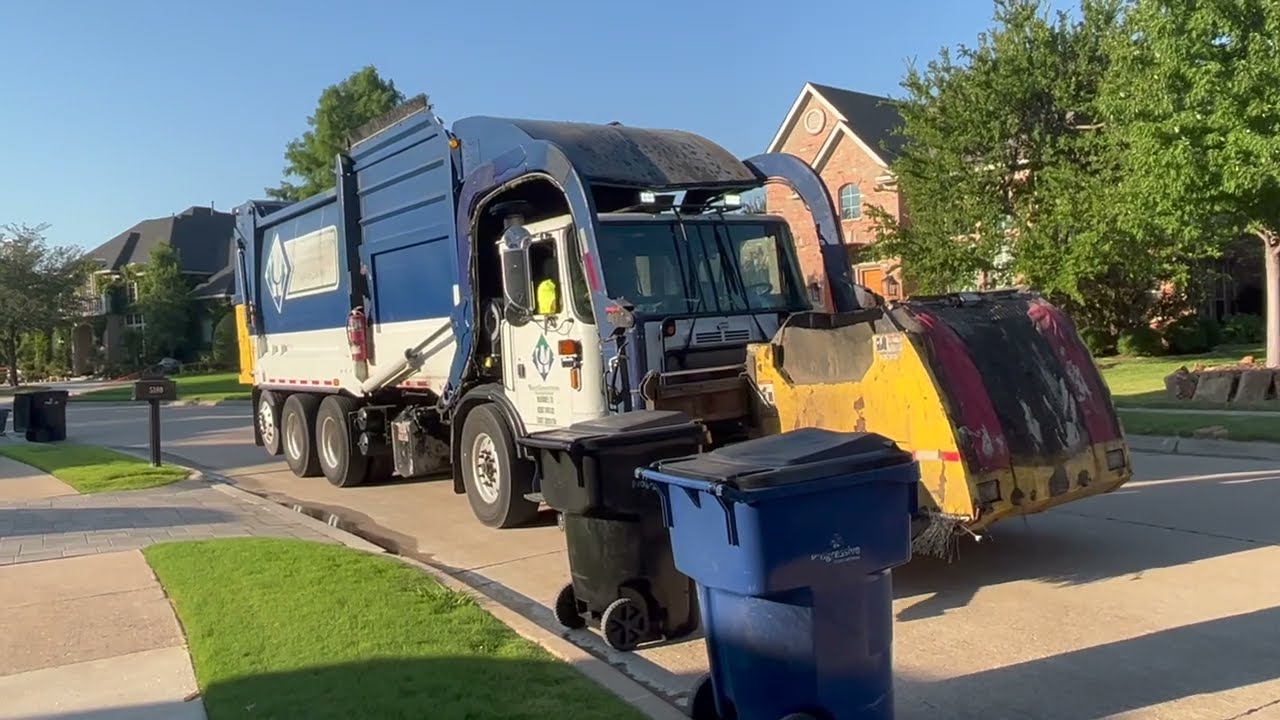 Multiple Waste Connections Trucks collecting Trash  in Frisco , TX