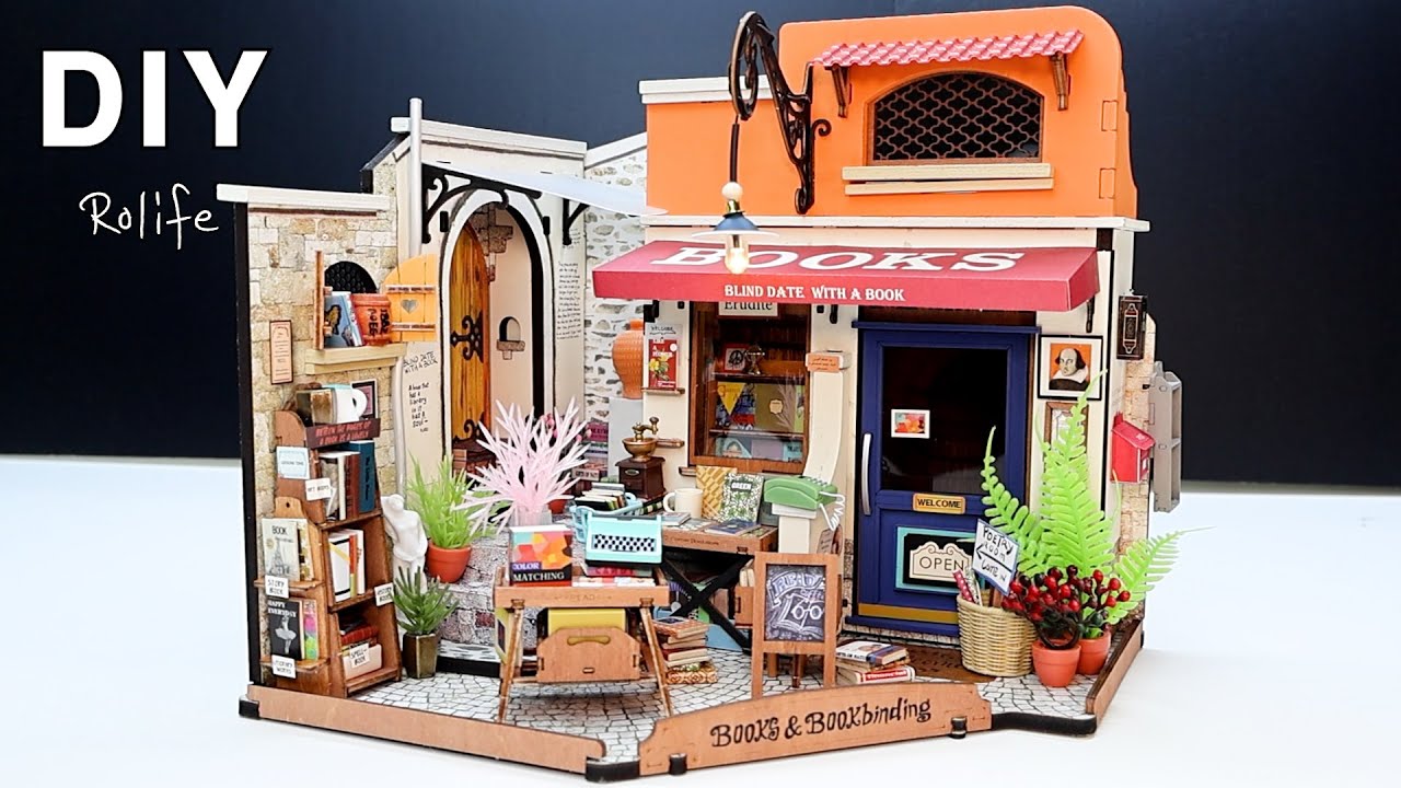 DIY Miniature Dollhouse Kit l Corner Bookstore l Rolife 서점 l DG164 l 책꽂이 미니어처 miniature 쉽게 만들기