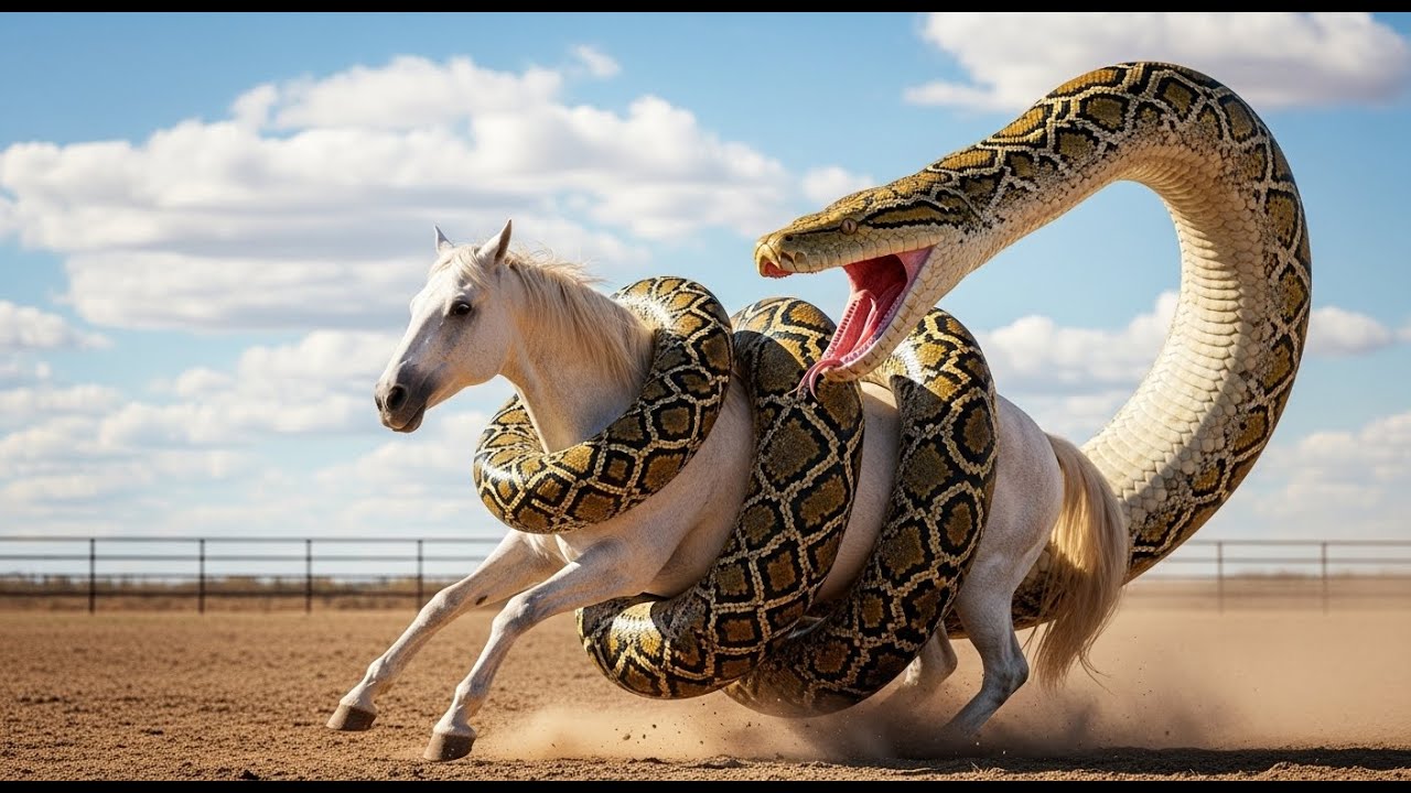 Talented Police Team Rescues Farm Horse From Wild Giant Python