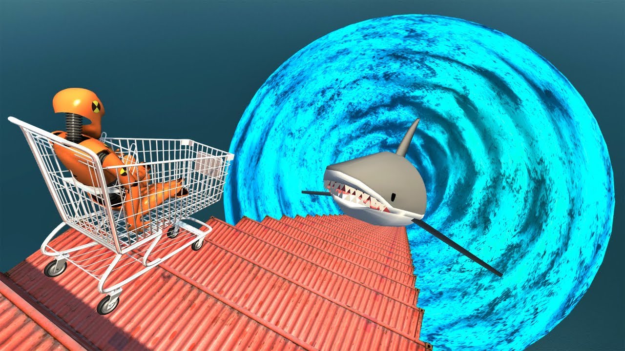 Stair Jumps Down Crashes Into Vortex with Giant Shark - Beamng drive