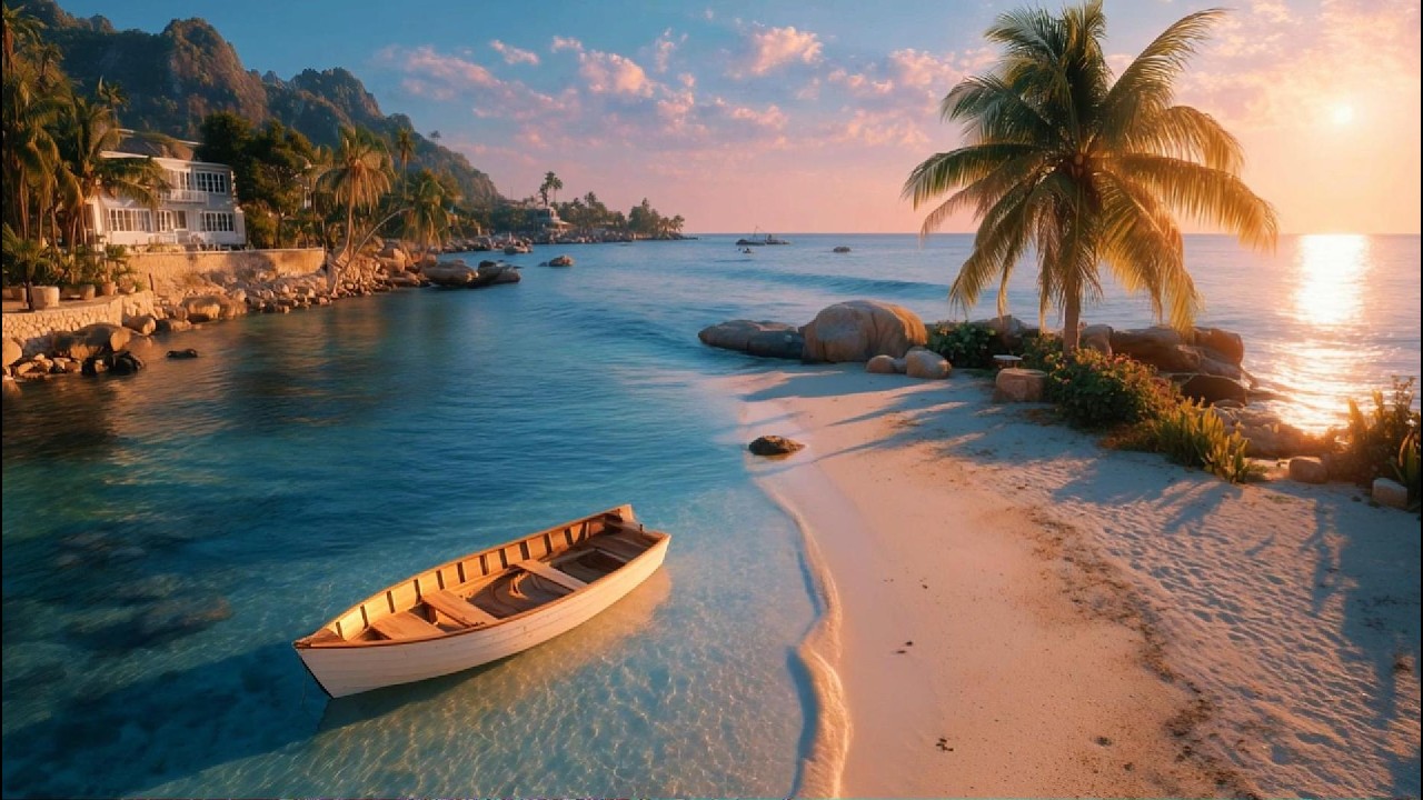 Peaceful Beach Sunset Jazz 🌅🛶 | Smooth Relaxing Music & Ocean Waves