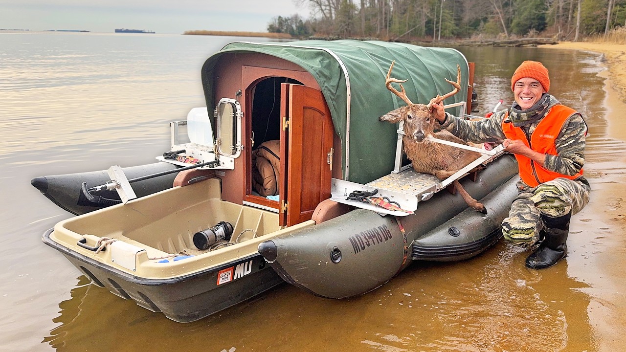 48 hours SOLO camping and hunting from my floating camper