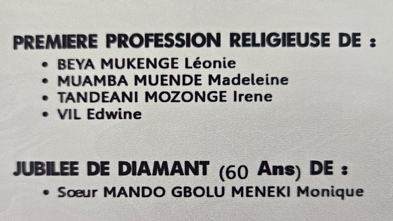 Première Profession religieuse & jubilé de diamant, Sœurs ICM/Kinshasa