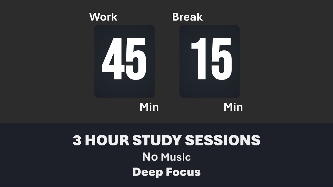 45/15 Pomodoro Timer 🌺🖤  3 Hours study | No music | Soft Aesthetic | Pastel Black Timer