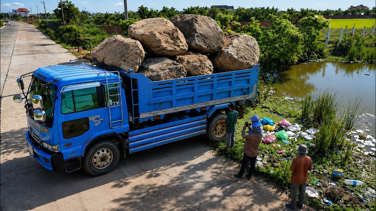 First Start New Landfill Project!!!Transforming Land: Filling a Pond with Soil Using 5Ton Dump Truck