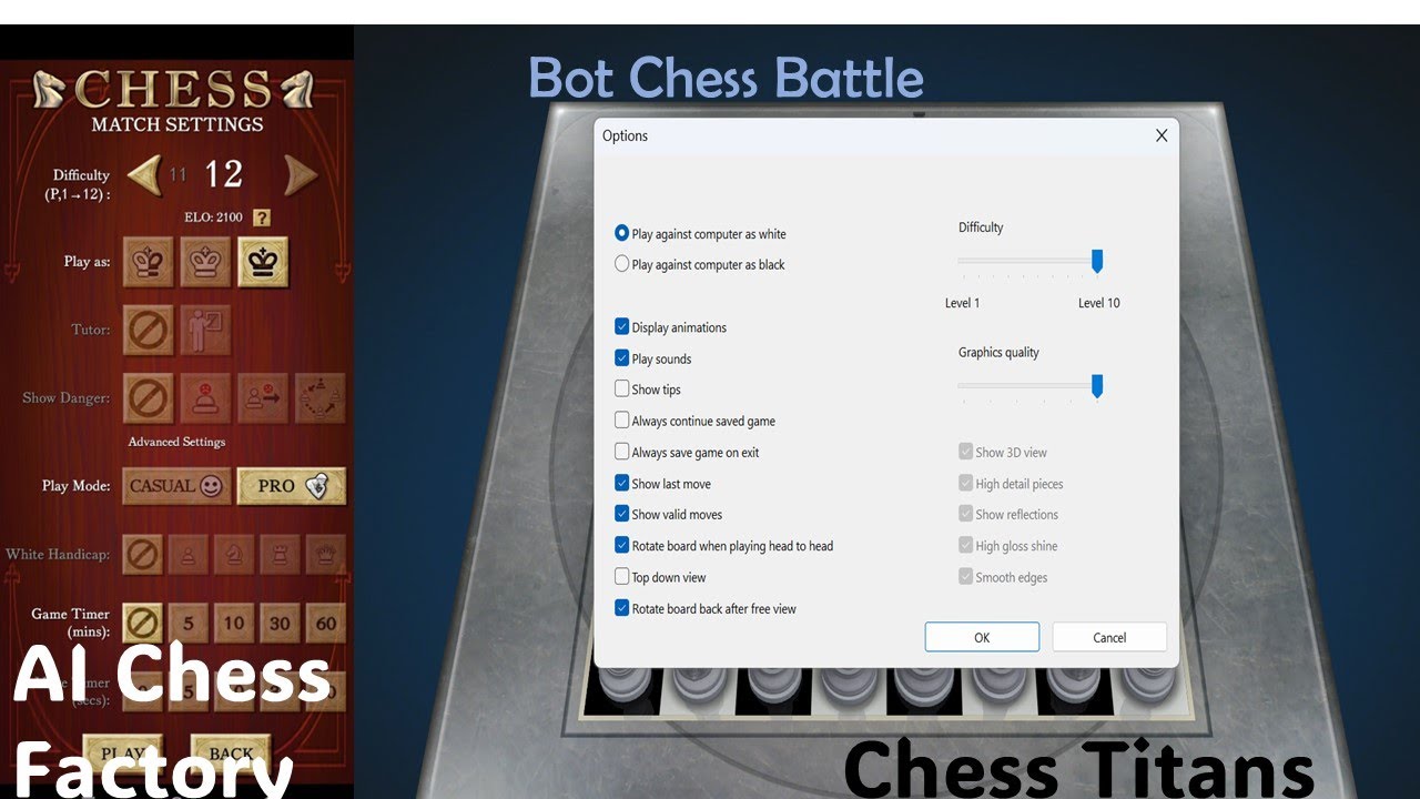 Bot chess duel : AI Chess Factory bot level 12 (hardest) vs Chess Titan level 10 (hardest)