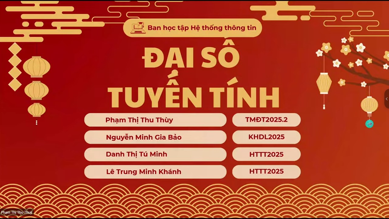 [UIT] BHT HTTT training cuối kỳ môn ĐẠI SỐ TUYẾN TÍNH năm học 2025 - 2026