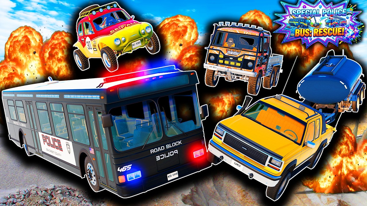 Ep-34 | 🚔 SPECIAL POLICE BUS: RESCUE! 🚌🚨 | Armored Police Bus vs Tanker Trailer Truck | BeamNG.drive
