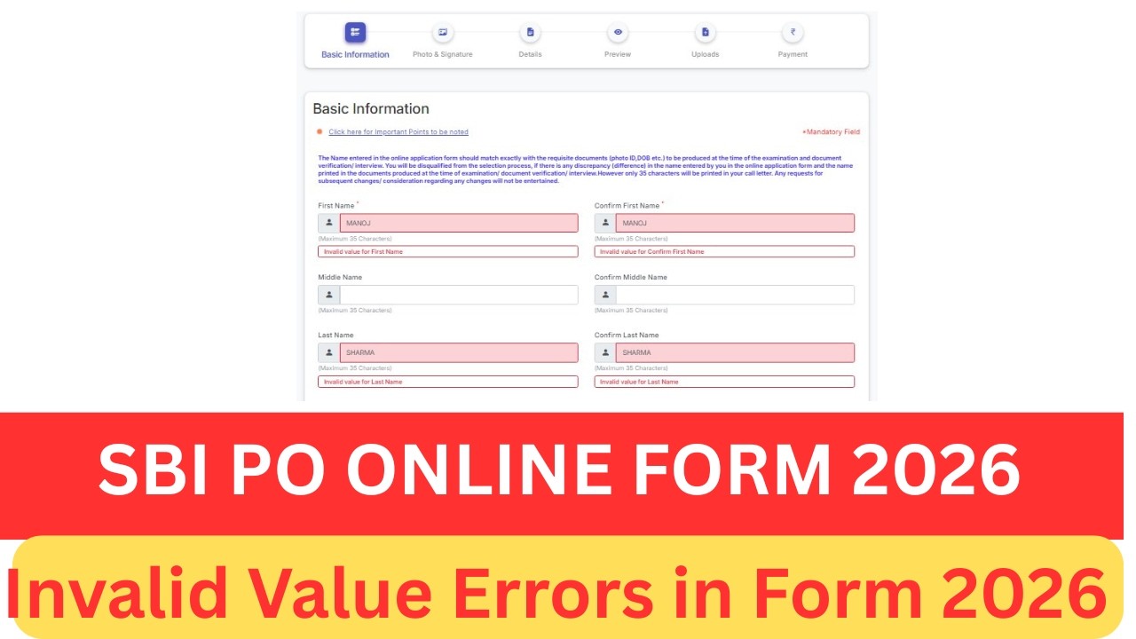 Invalid Value Errors in SBI PO ONLINE FORM 2026
