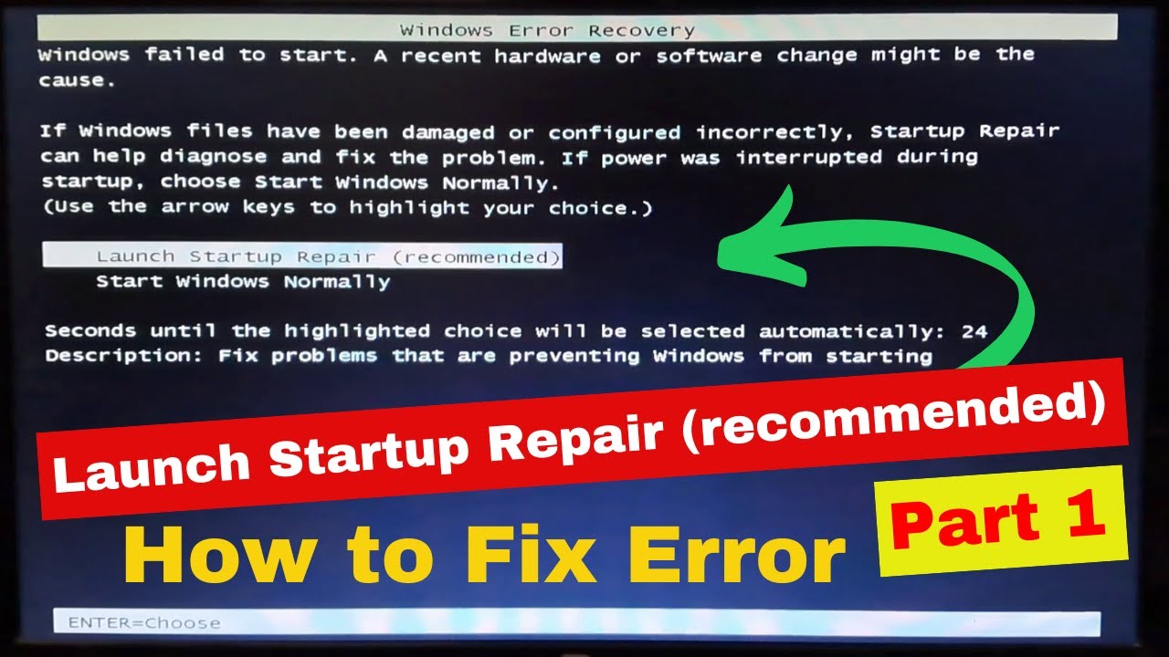 Launch Startup Repair Kaise Sahi Kare Part 1 | Start Windows Normally