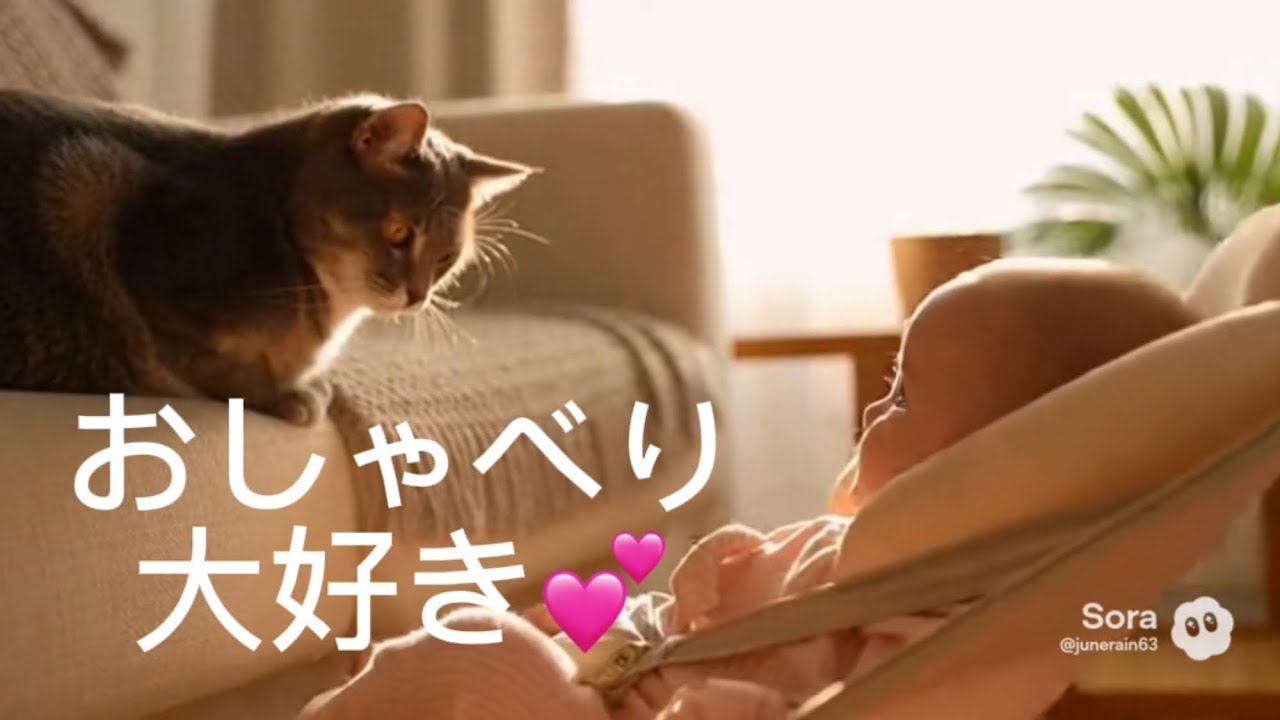 赤ちゃんと猫の可愛すぎる会話💕声のキャッチボールに癒される
