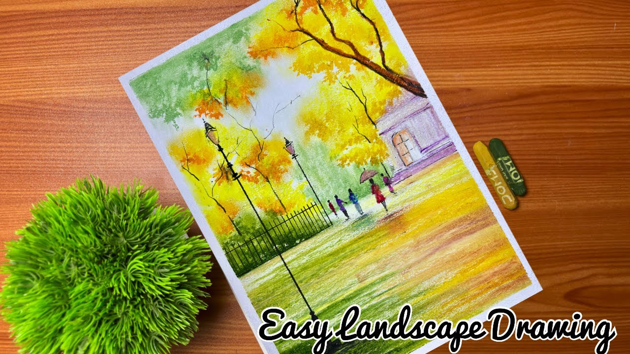 How to Draw Landscape | Easy Oil Pastels Drawing for Beginners #art #drawing #landscapedrawing 