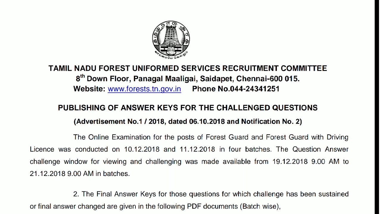 FOREST GUARD CHALLENGED ANSWER KEY PDF RELEASED.