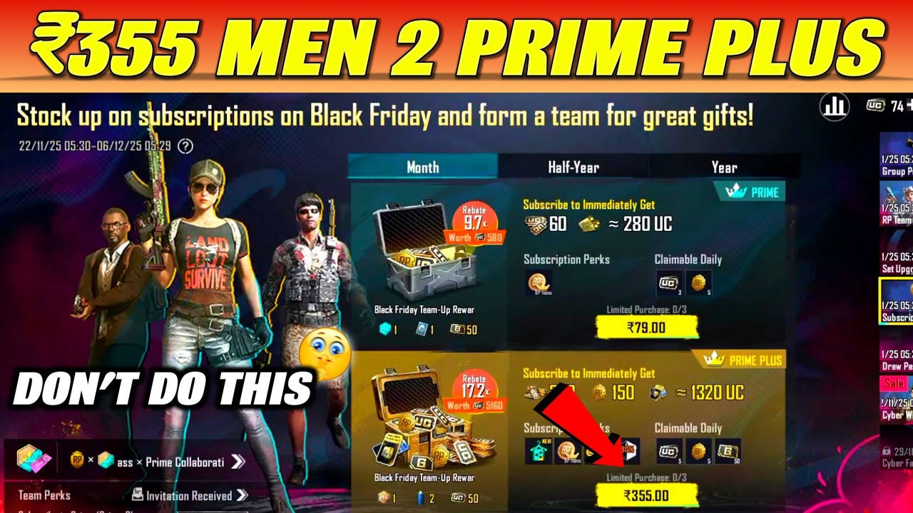 BIG Offer ₹355 Me 2 Prime Plus in BGMI | Cyber Week Prime Plus Purchase in BGMI 2025