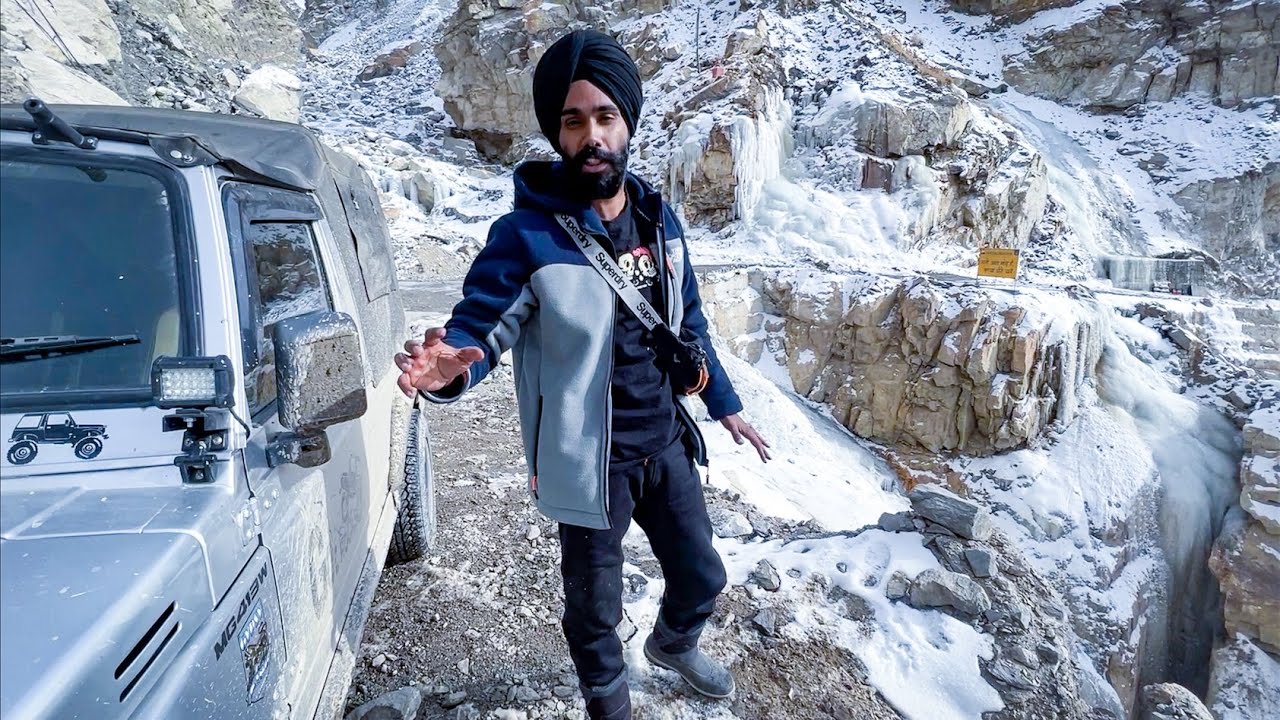 TABO -15 temp. | Waterfall bhi jam gaya pura 🥶 Winter Spiti Day 2