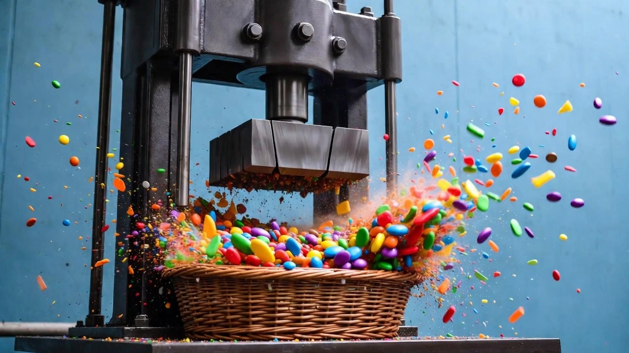 ASMRsounds - You'll love the Sounds of a metal hydraulic PRESS,crunching Candy, Crystal crunching