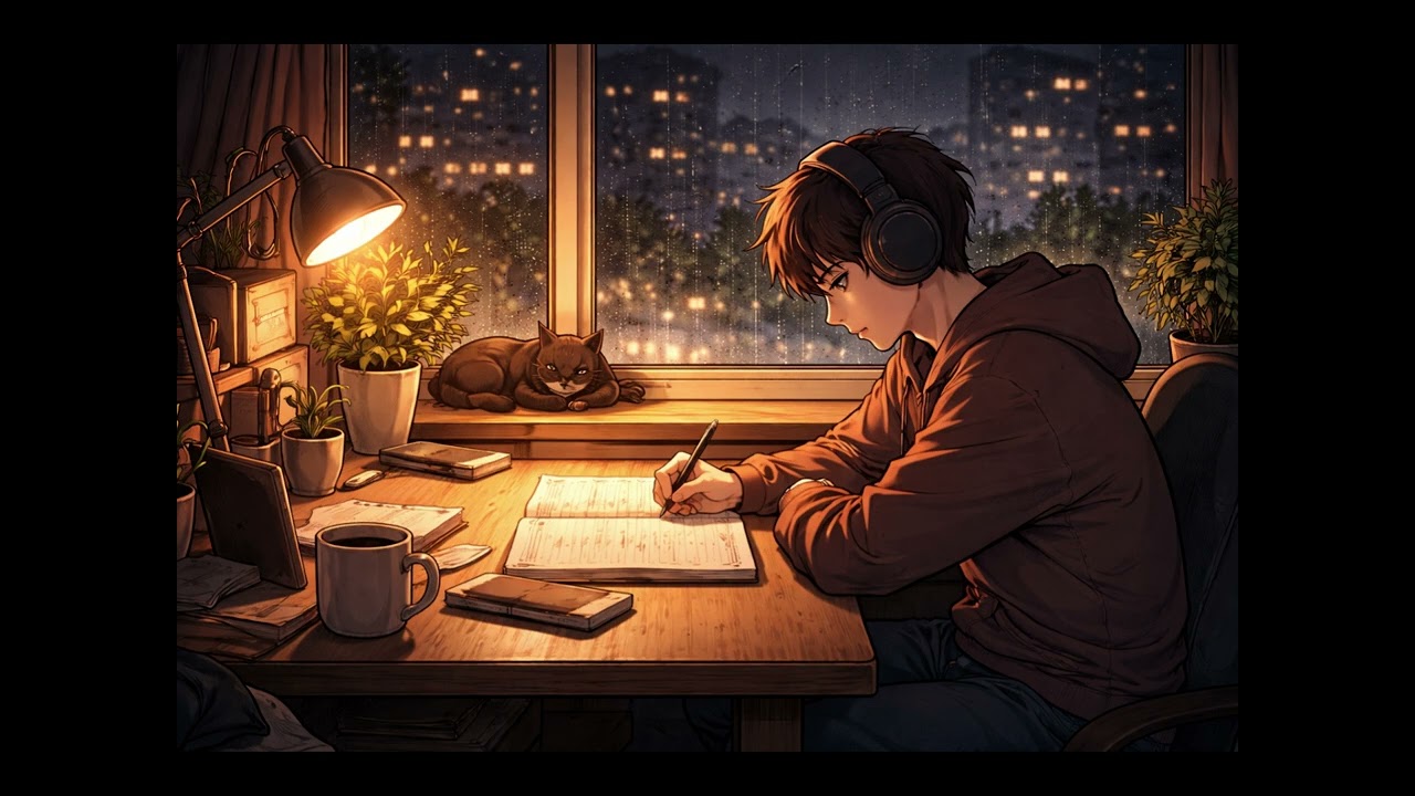 Late Night Study Room 📚 – Cinematic Focus & Rain Ambience