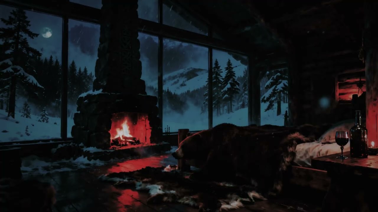Cozy Winter Cabin Ambience 🔥 Pretty Crackling Fireplace & Soft Falling Snow 😴 No Ads Just Sleep Now