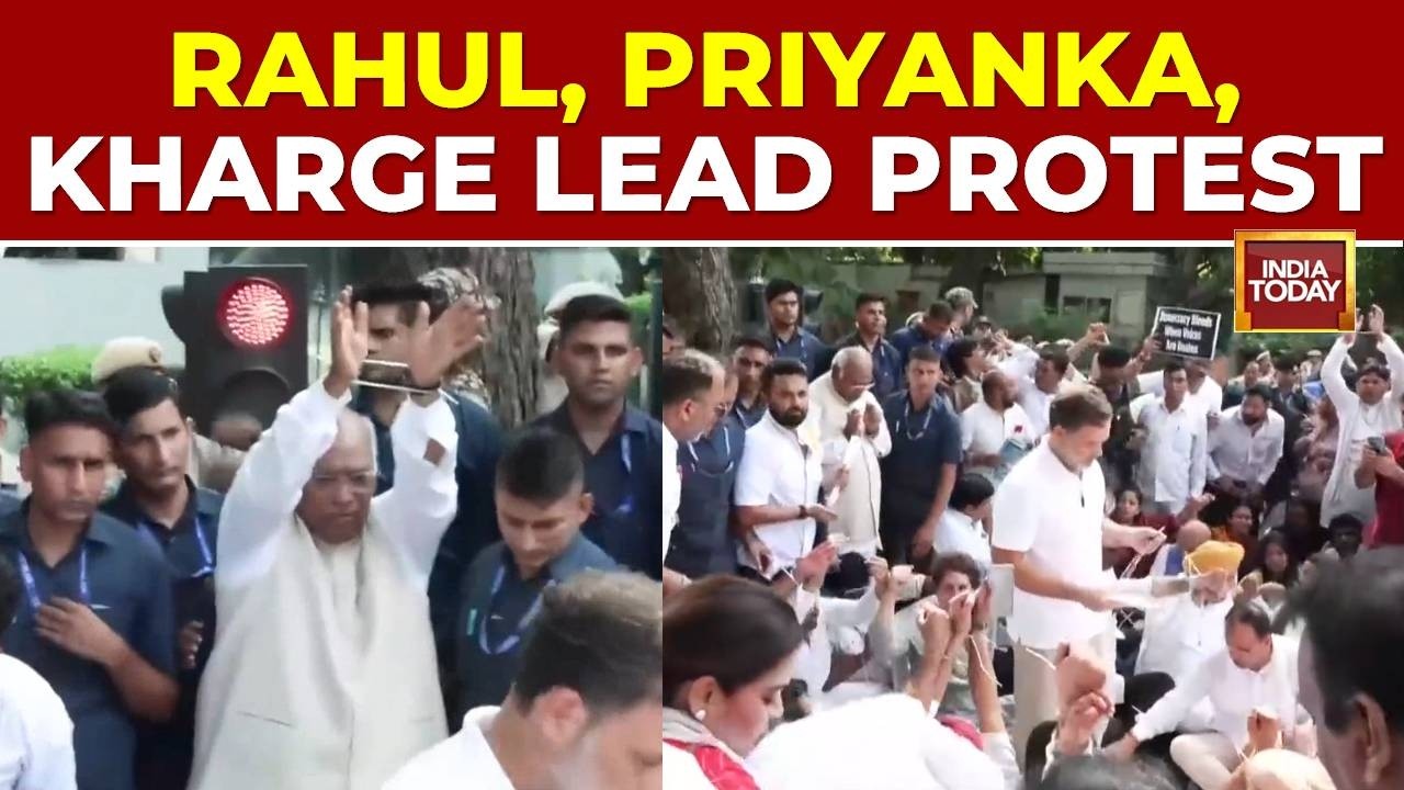 Rahul Gandhi, Priyanka, and Kharge Lead Congress March to PM Modi&rsquo;s House, Protest Police Action