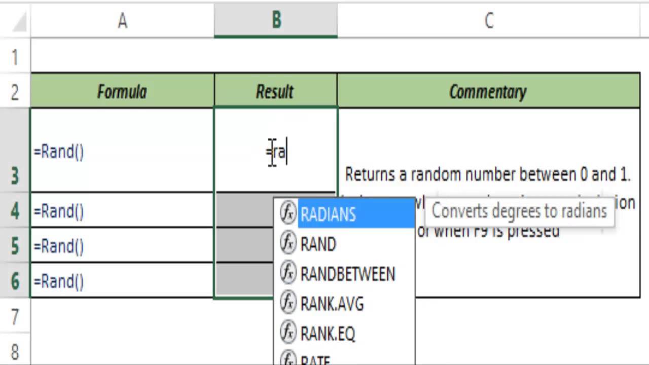 RAND formula in Excel