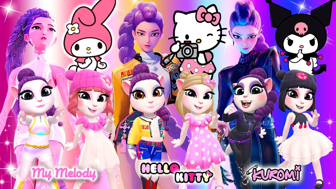 ✨🎤 Talking Angela 2 | K POP DEMON HUNTERS VS Hello Kitty Characters | Cosplay 🌟🔥
