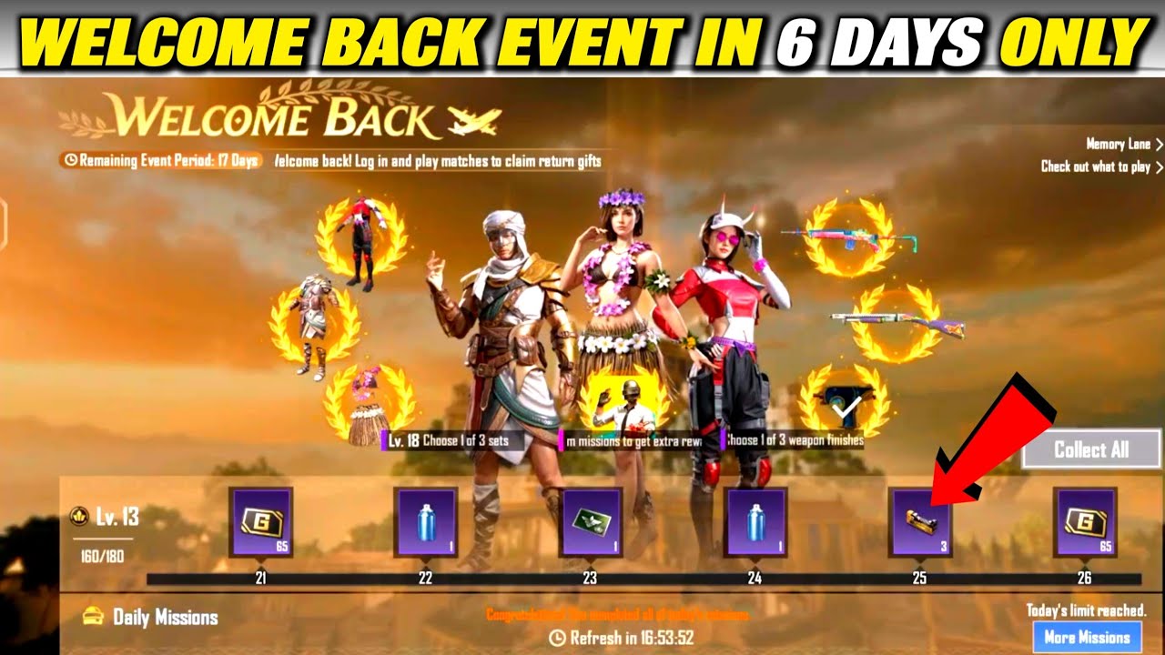 6 Days Only Welcome Back Event | BGMI Welcome Back Event Kitne Din Mein Aata Hai