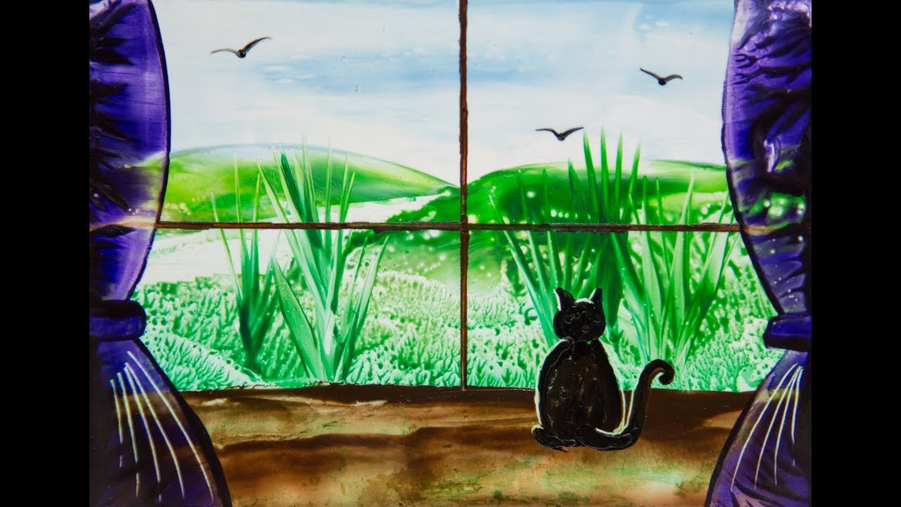 Encausticmalerei Katze am Fenster
