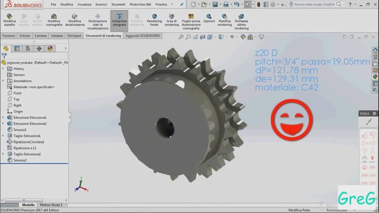 SolidWorks Tutorial | Pignone a Catena | Pinion Chain