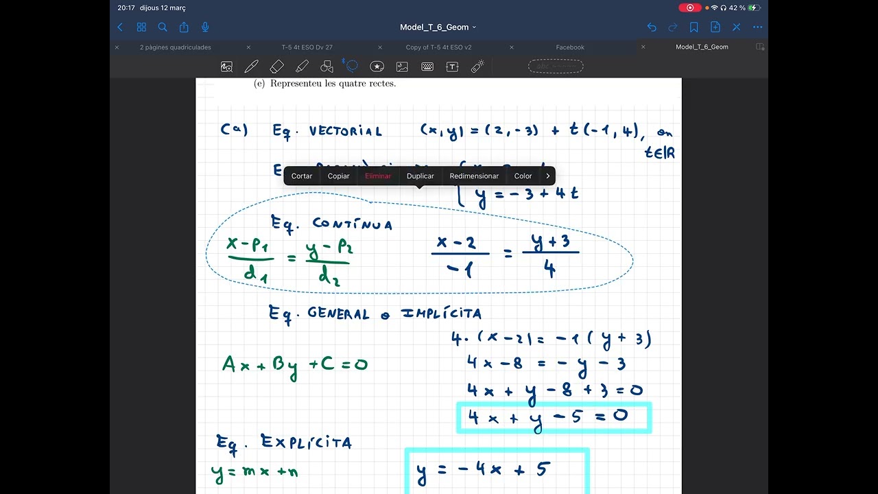 Geometria analítica exercici 6 Distància entre dos punts i exercici 7 equacions de les rectes