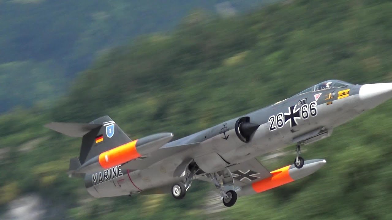 German Marine Starfighter F-104 Scale RC Turbine Model Jet Takeoff close-up view