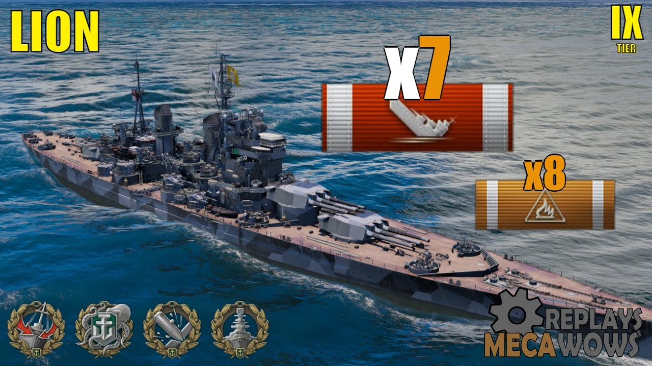Battleship Lion 7 Kills & 174k Damage | World of Warships Gameplay